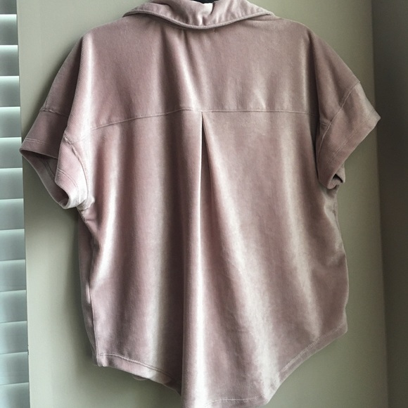 Junior’s Pink Velvet Button-down Sweater Shirt - Picture 2 of 2